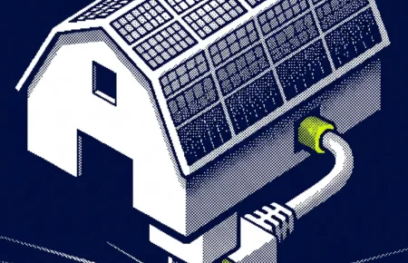Hangar photovoltaïque avec grande toiture équipée de panneaux solaires en zone d'activité