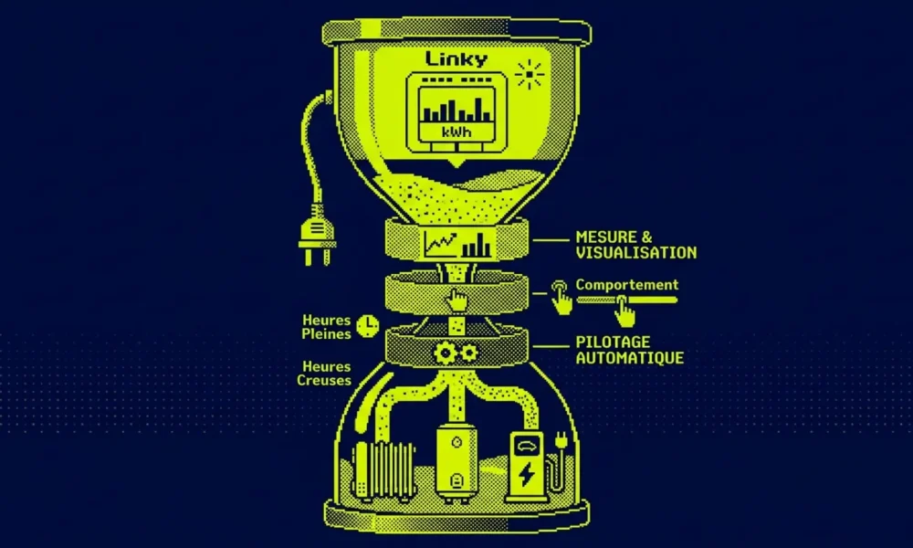 Tableau de bord domestique de pilotage consommation électrique avec thermostat connecté